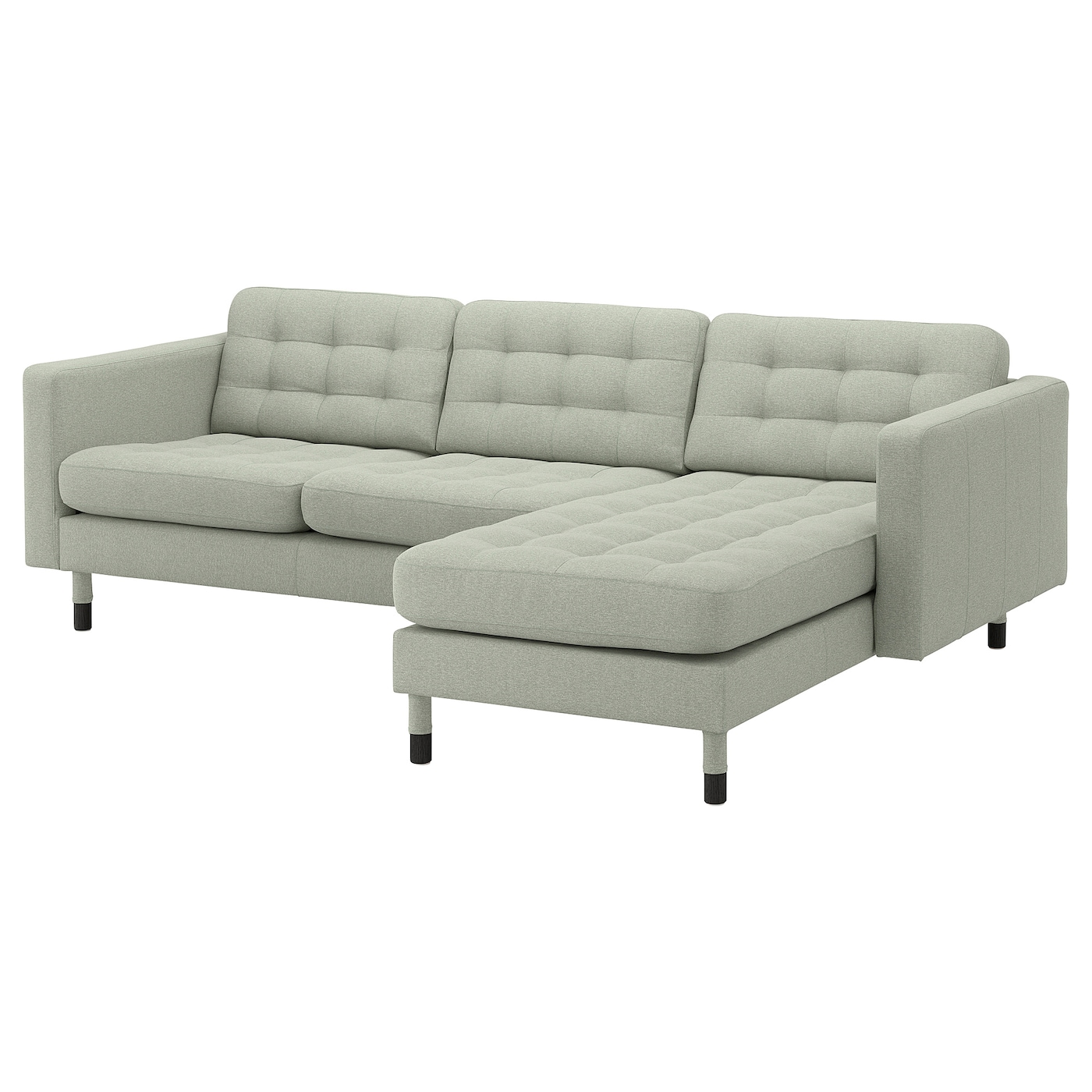 IKEA LANDSKRONA sofa 3-osobowa z szezlongiem, Gunnared jasnozielony/drewno/czarny, Szerokość: 240 cm