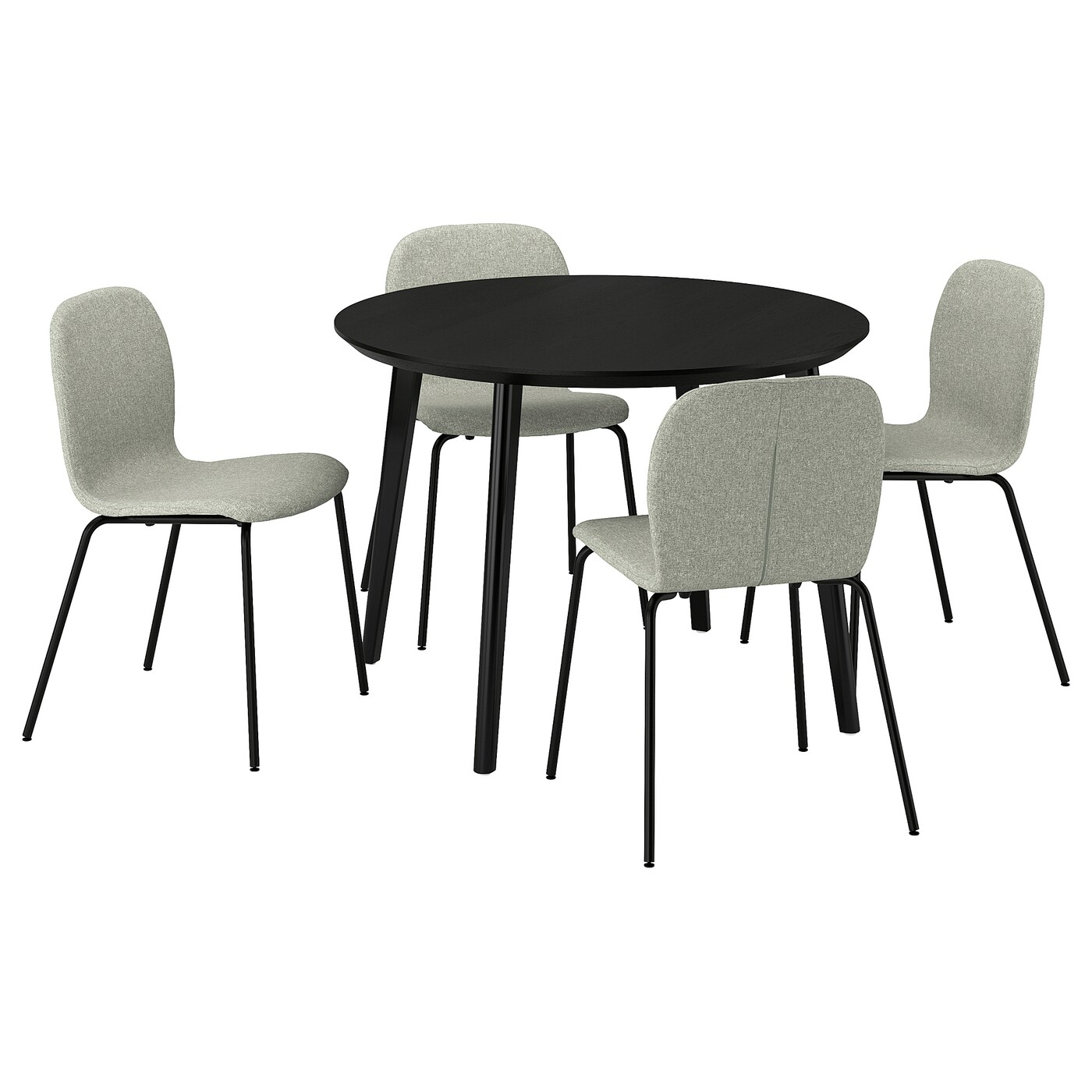 IKEA LISABO / KARLPETTER stół i 4 krzesła, czarny/Gunnared jasnozielony czarny, 105 cm