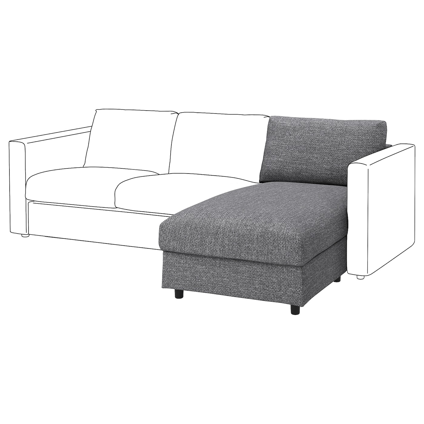 IKEA VIMLE sekcja leżanka, Lejde szary-czarny, Wysokość z poduchami oparcia: 83 cm