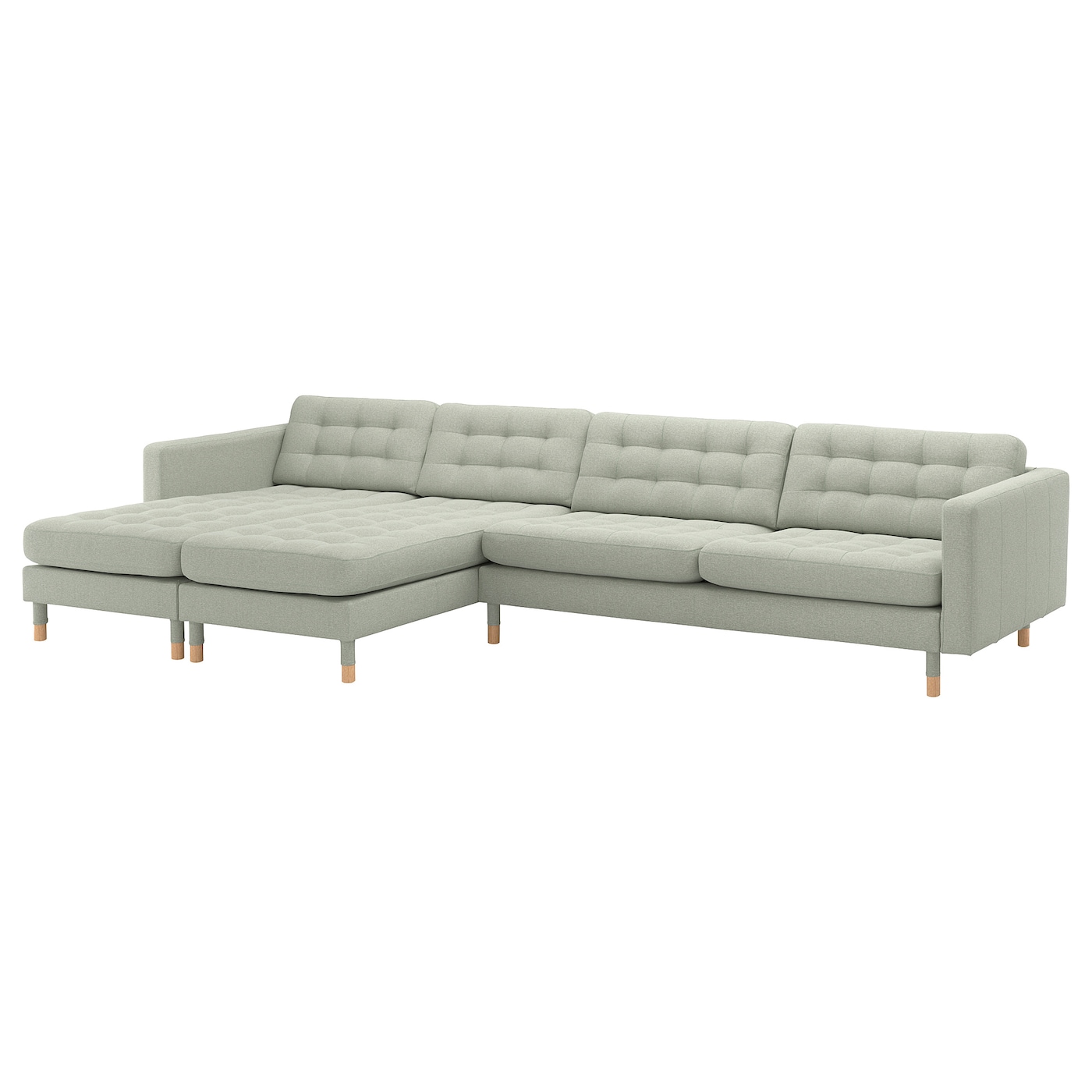 IKEA LANDSKRONA sofa 5-częściowa, z szezlongami/Gunnared jasnozielony/drewno, Szerokość: 360 cm