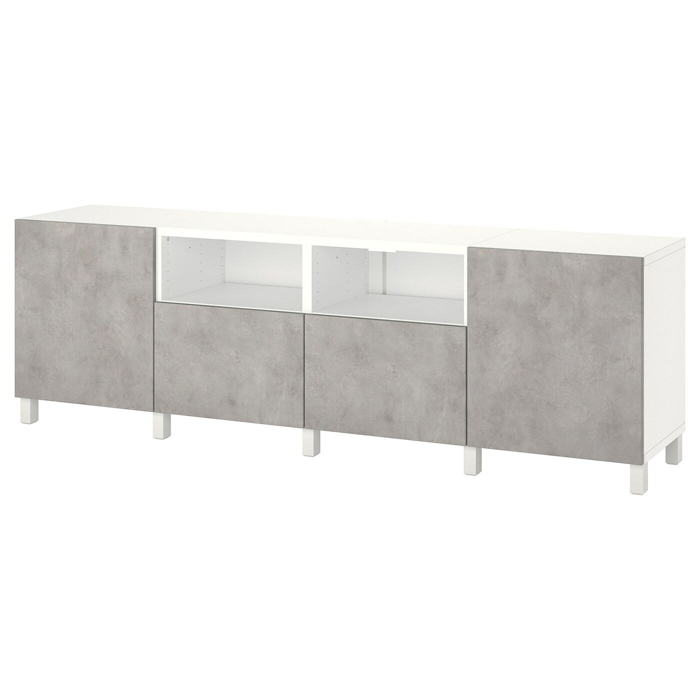 IKEA BESTÅ ława TV z drzwiami i szufladami, biały/Kallviken/Stubbarp jasnoszary, 240x42x74 cm