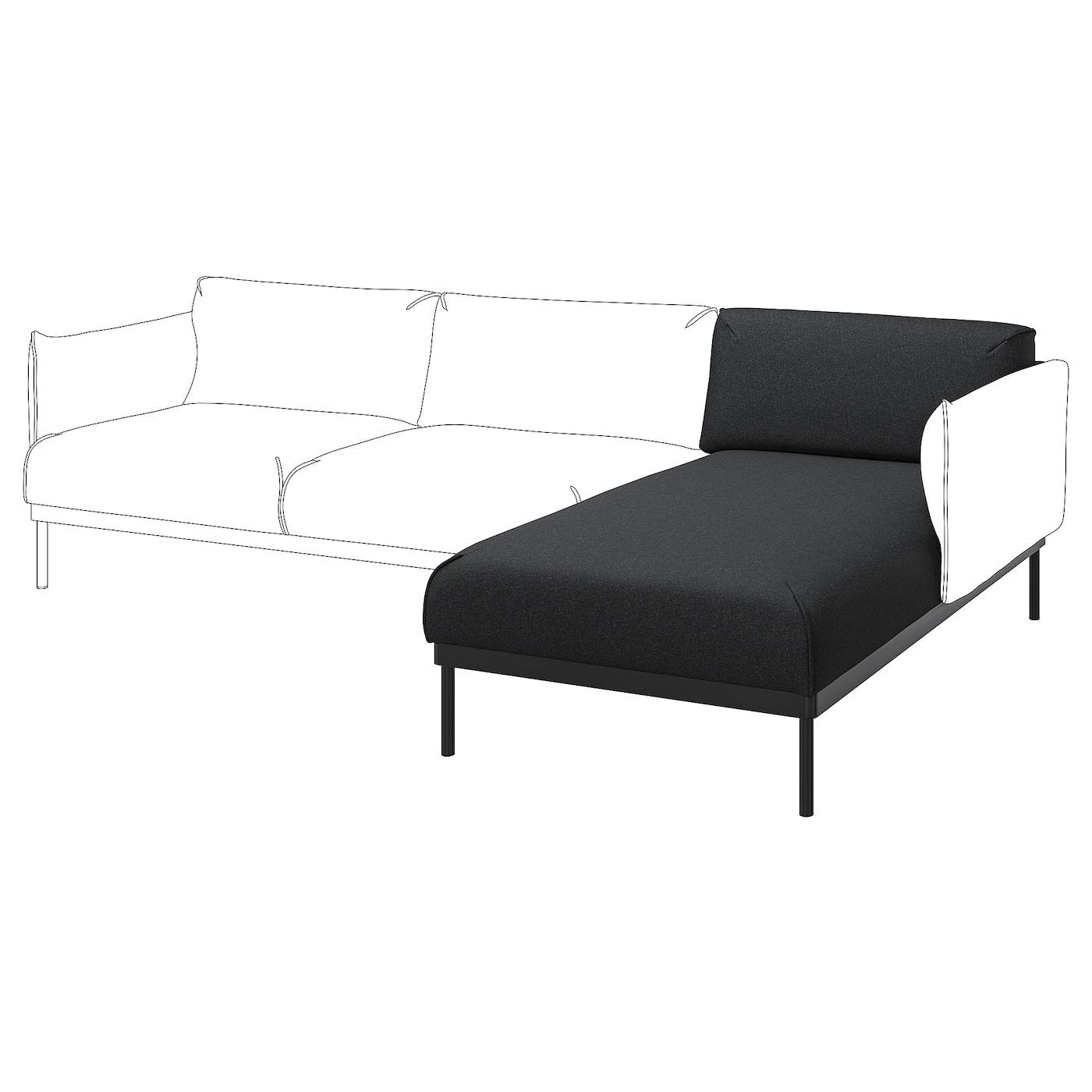 IKEA ÄPPLARYD sekcja leżanka, Gunnared czarny/szary, Głębokość: 162 cm