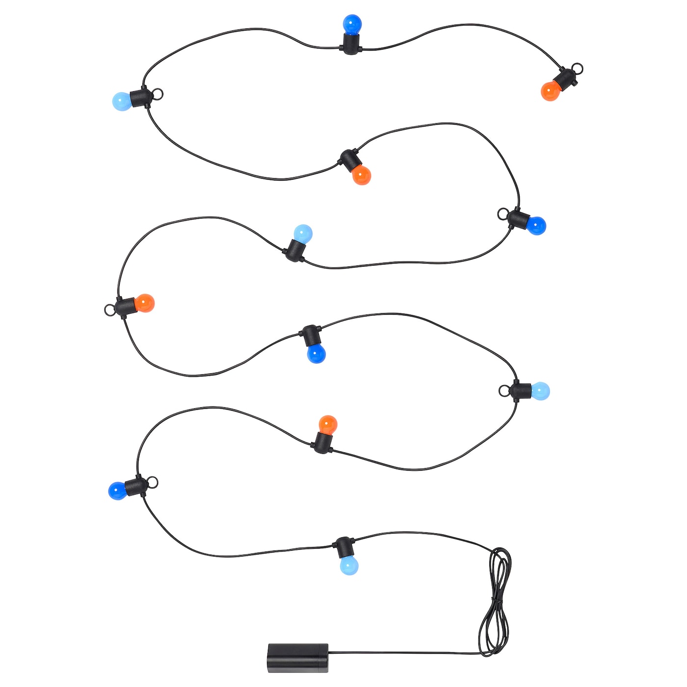 IKEA SOLVINDEN łańcuch świetlny LED z 12 żarówkami, na baterie/zewnętrzne wielobarwny, Długość do 1. lampy: 1.5 m