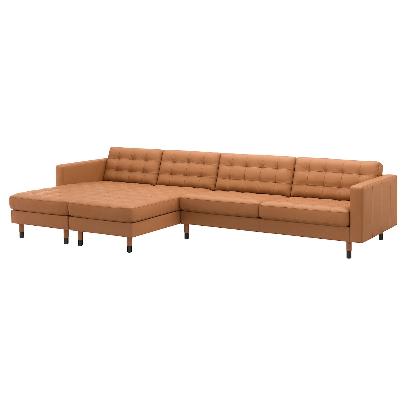 IKEA LANDSKRONA Sofa 5-osobowa z szezlongami, Grann/Bomstad złoto-brązowy/drewno/czarny, Głębokość siedziska: 61 cm
