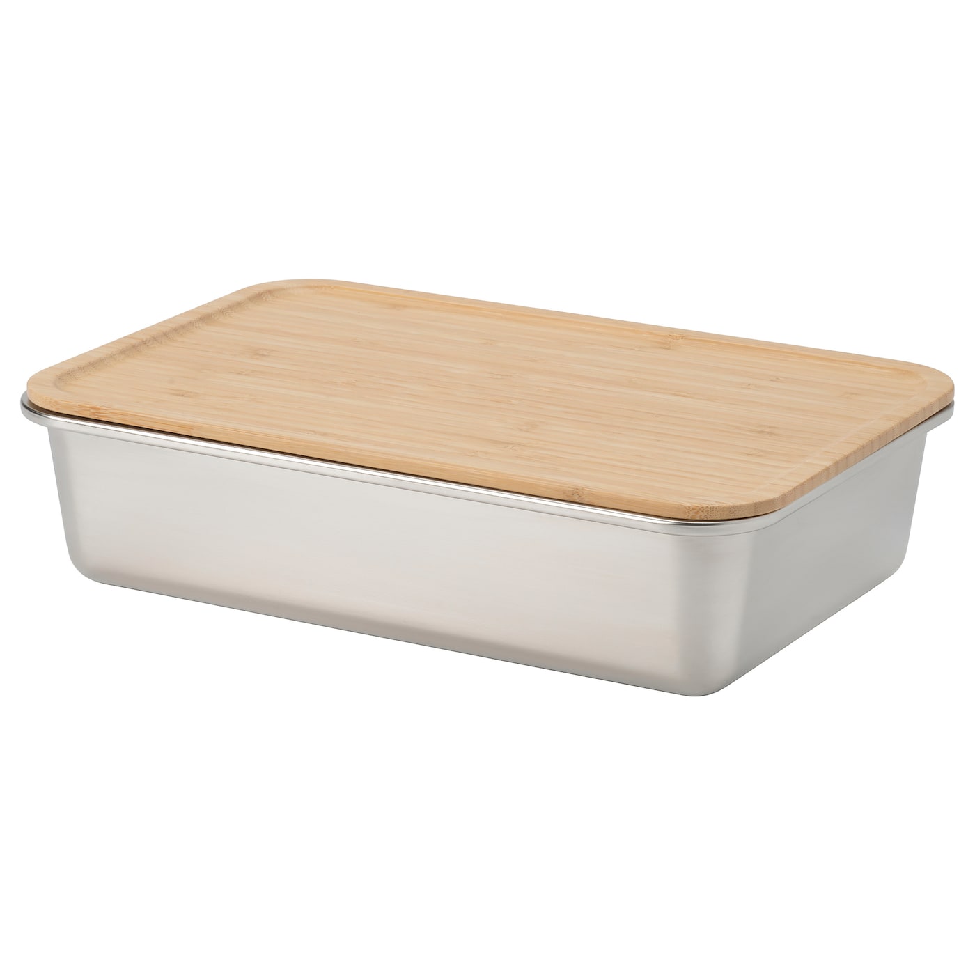 IKEA IKEA 365+ pojemnik na żywność z pokrywką, duży prostokąt/stal nierdz bambus, 3 l