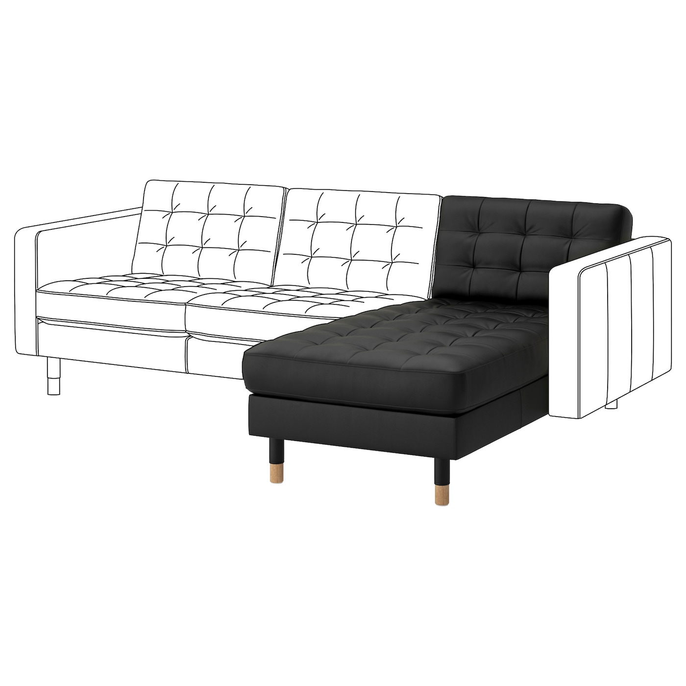IKEA LANDSKRONA leżanka, dostawka, Grann/Bomstad czarny/drewno, Szerokość: 78 cm
