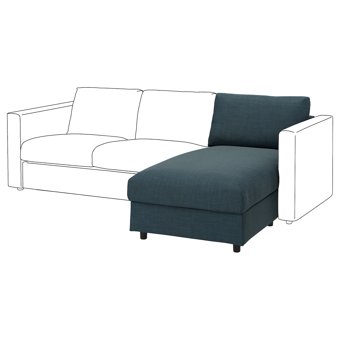 IKEA VIMLE sekcja leżanka, Hillared granatowy, Wysokość z poduchami oparcia: 83 cm