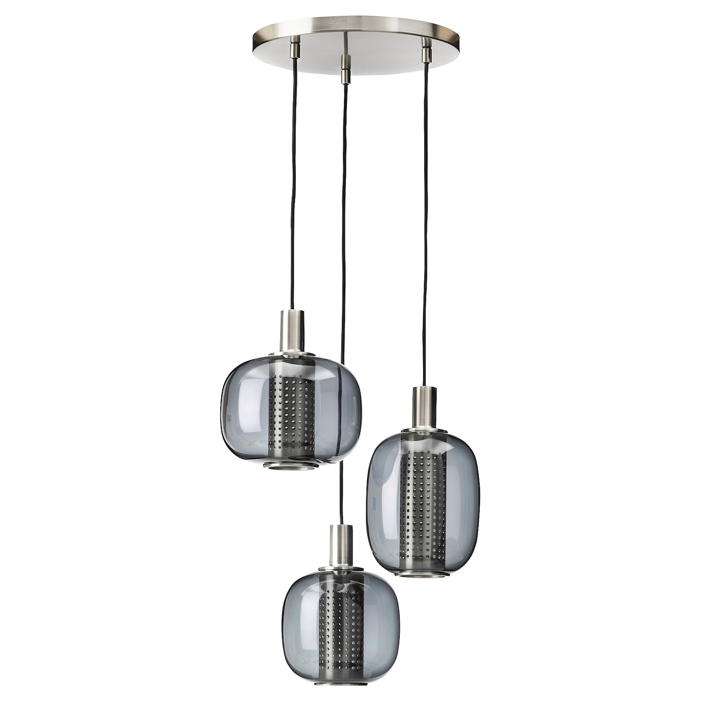IKEA HÖGVIND lampa wisząca/3 lampki, niklowano/szary szkło, 41 cm