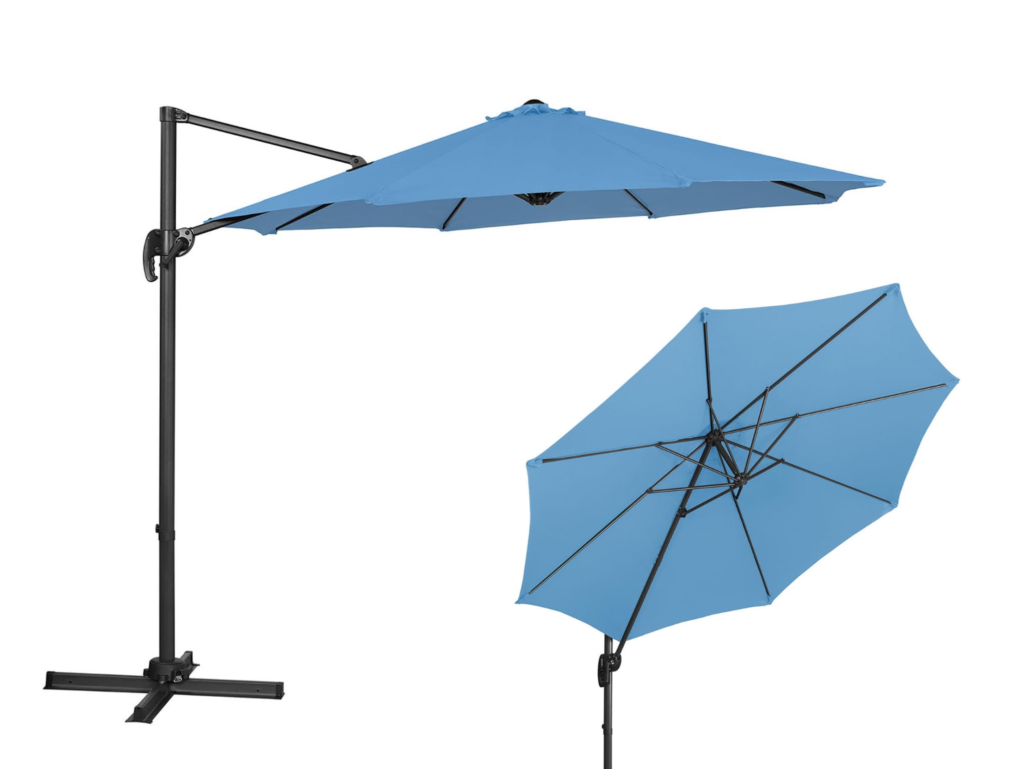 Parasol ogrodowy z wysięgnikiem okrągy 300cm niebieski