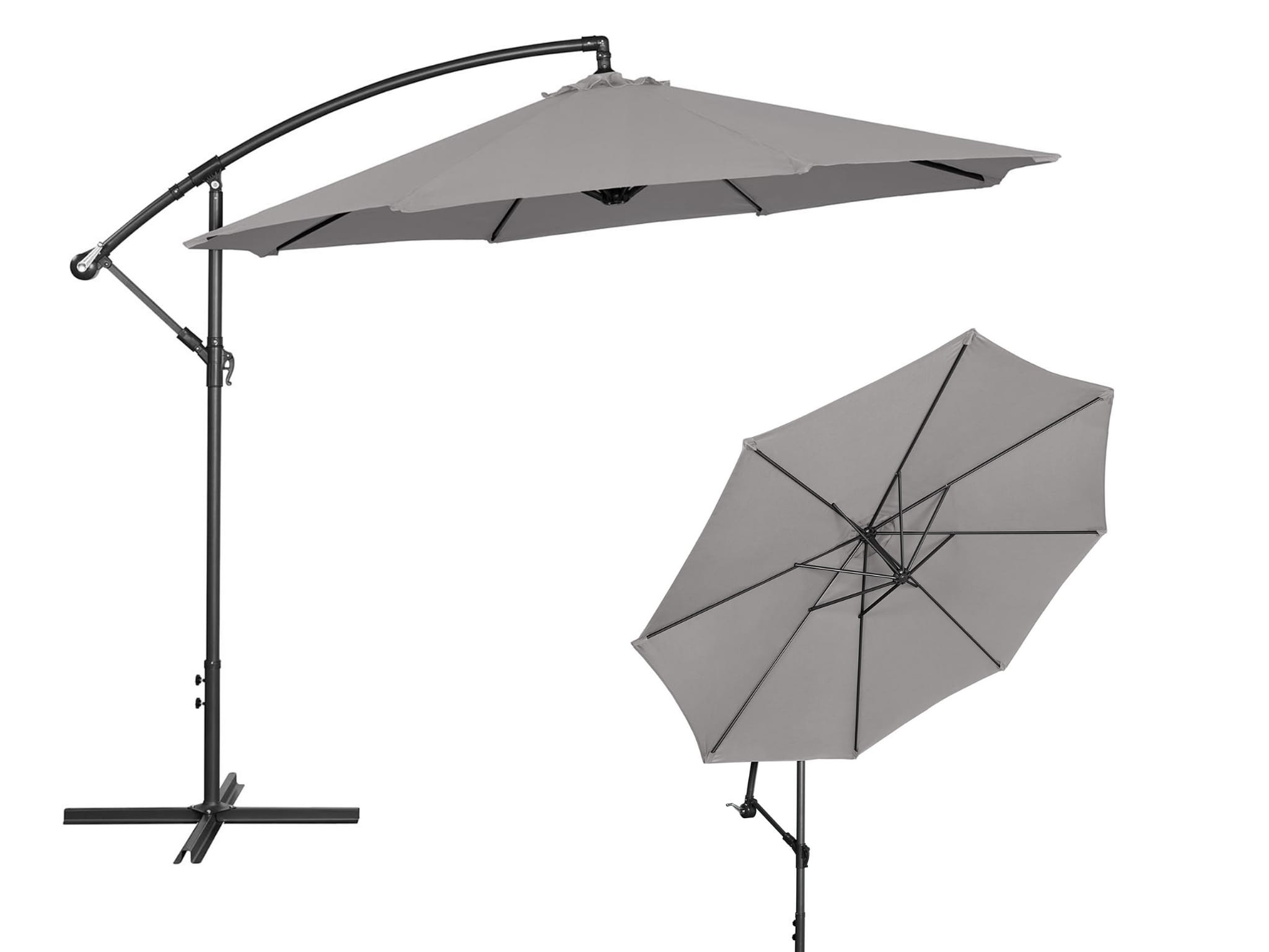 Parasol ogrodowy wiszący odchylany 3m szary