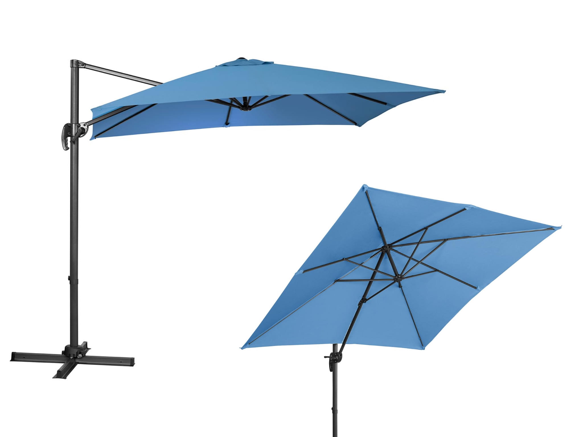 Parasol ogrodowy z wysięgnikiem obrotowy kwadratowy 2,5x2,5m niebieski