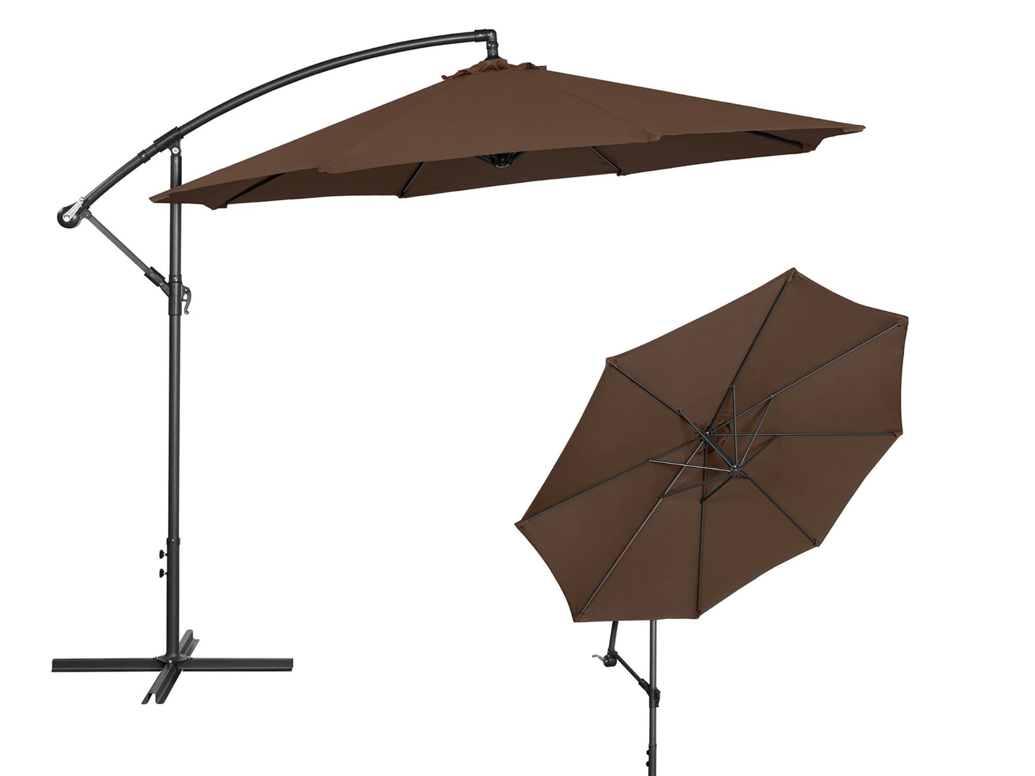 Parasol ogrodowy wiszący odchylany 3m brązowy