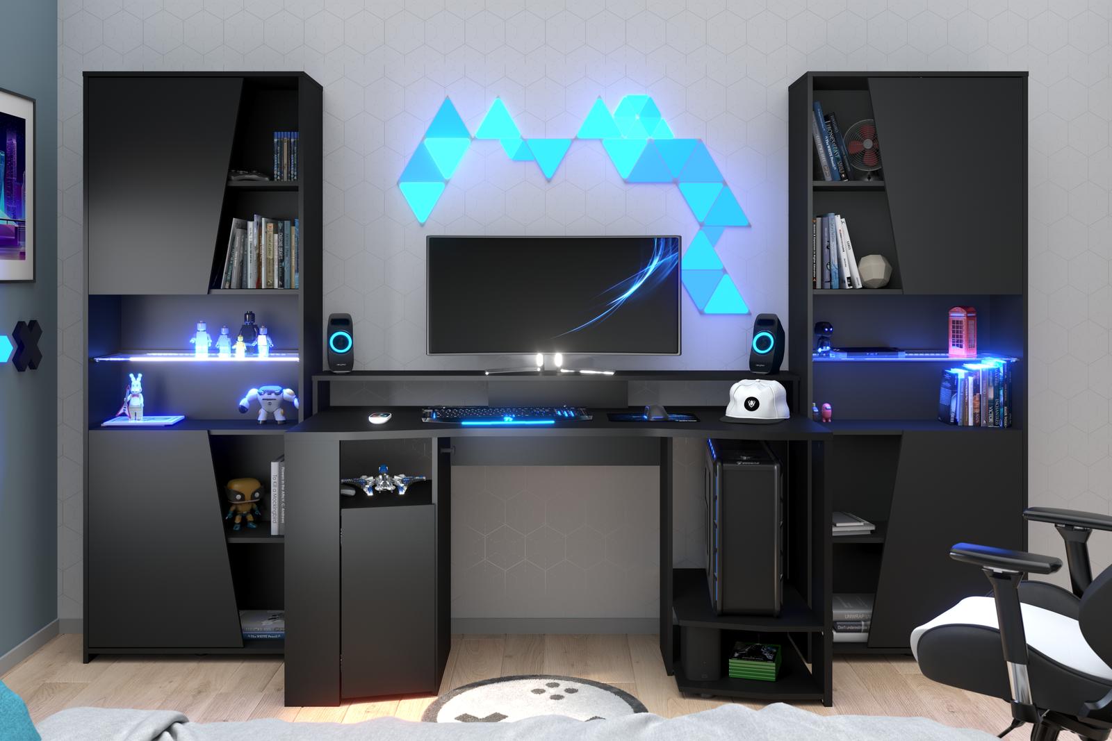 Zestaw biurko do gier komputerowych z regałami Gaming