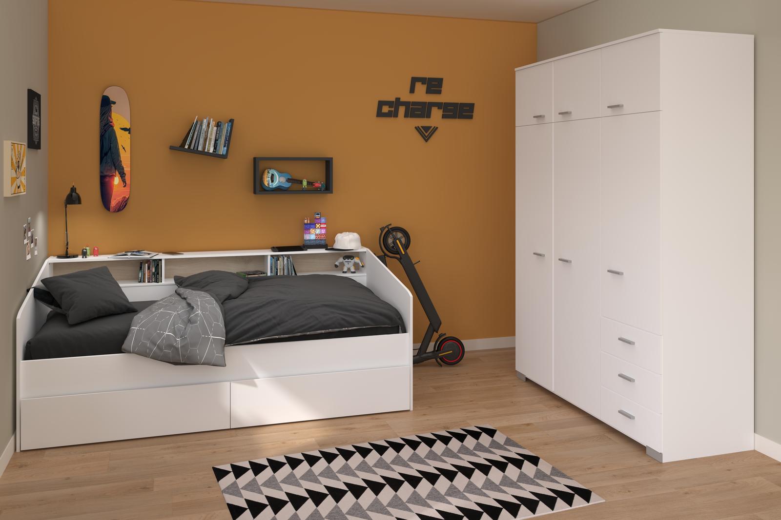 Łóżko dziecięce z szufladami i szafą Sleep white boy