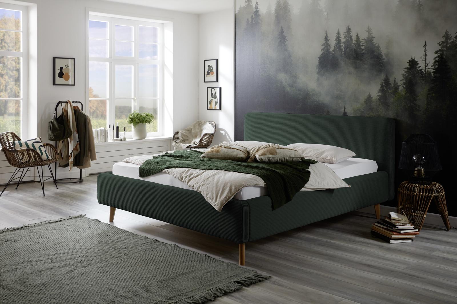 Łóżko tapicerowane z miejscem 160 Mathew cord green