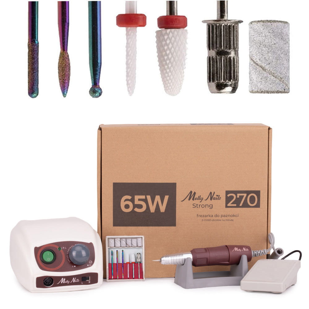 Frezarka do manicure i pedicure 65W Molly Nails biała Strong 270