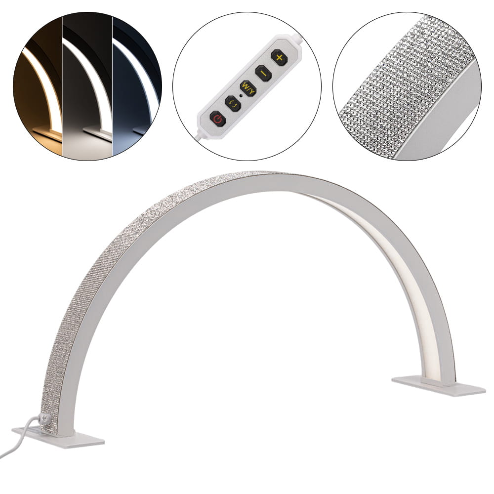 Lampa kosmetyczna LED łuk HQ-55D 25W biurkowa bezcieniowa biała z cyrkoniami rozmiar S