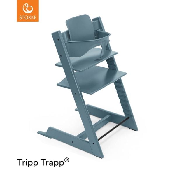 Stokke Tripp Trapp + zestaw Baby Set + tacka - rosnące krzesełko do karmienia z akcesoriami-Fjord Blue-White