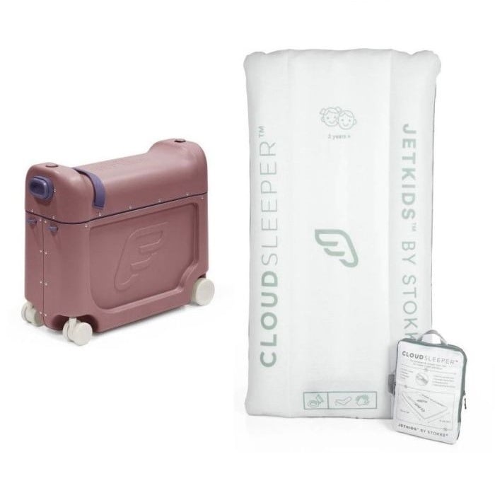 Stokke Jetkids Bedbox New - walizka na kółkach dla dzieci-Hazy Lilac + dmuchane łóżeczko CloudSleeper gratis!