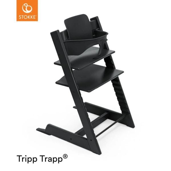 Stokke Tripp Trapp + zestaw Baby Set + tacka - rosnące krzesełko do karmienia z akcesoriami-Black-Grey