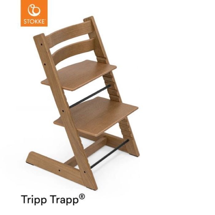 Stokke Tripp Trapp + zestaw Baby Set + tacka - rosnące krzesełko do karmienia z akcesoriami-Oak Brown (drewno dębowe)-Black