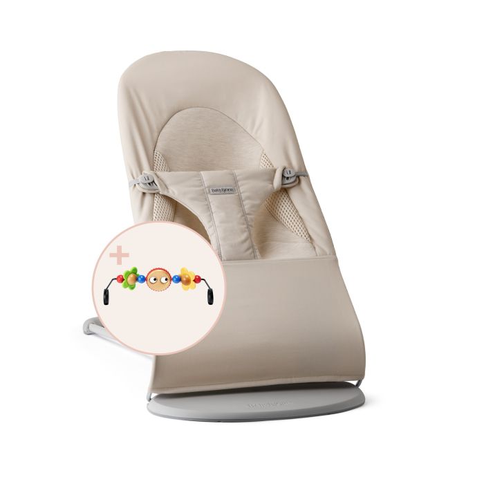 BabyBjorn Leżaczek Balance Soft + zabawka Googly Eyes-Woven/Jersey Tri Fabric Jasny Beż