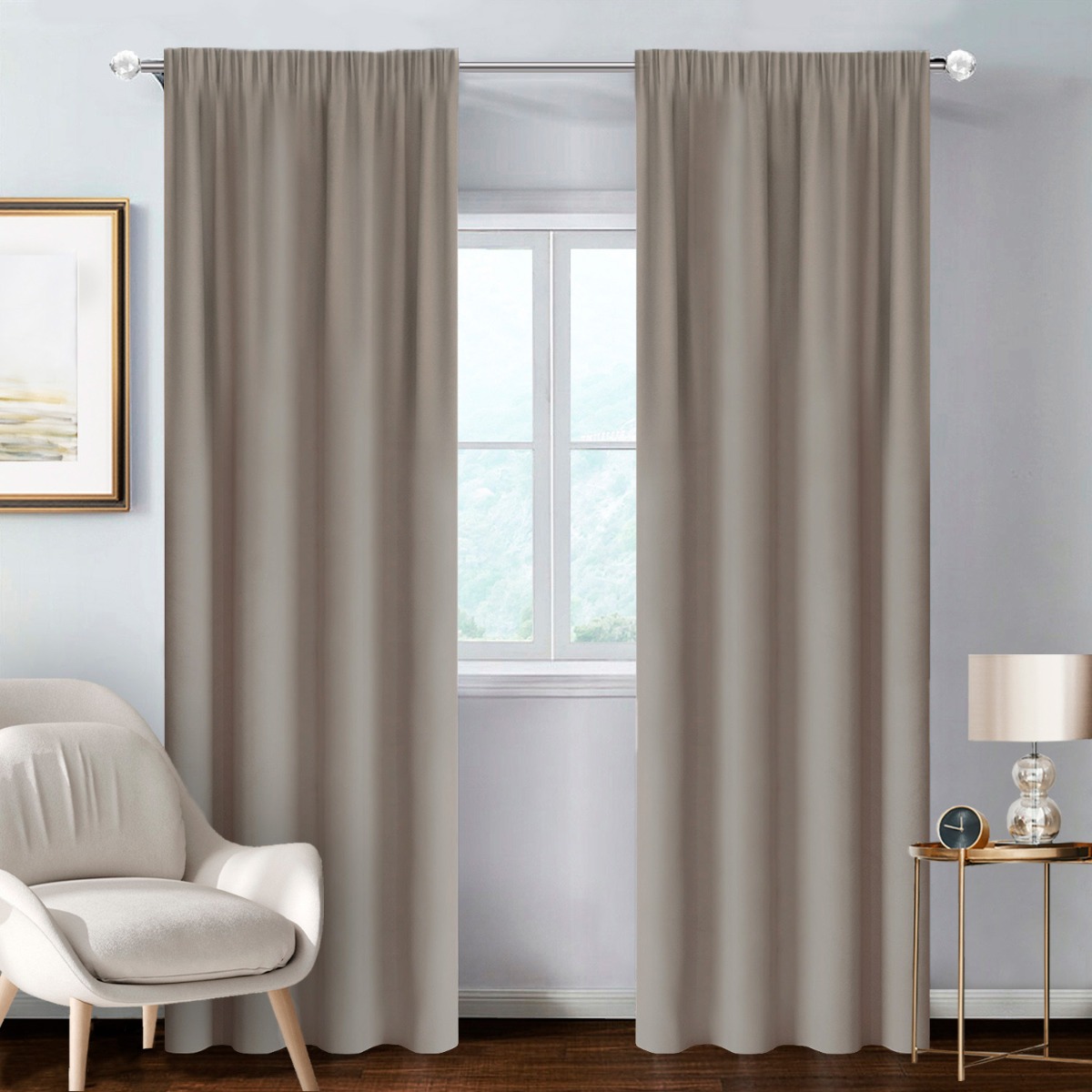 Zasłony gotowe 140 x 250 cm na taśmie marszczącej basic boho beżowy - Alena Firany