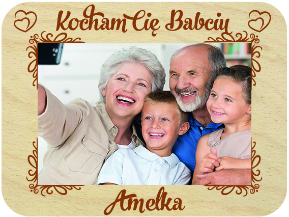 Prezent dla Babci ramka na zdjęcie, drewniana kartka z życzeniami IMIĘ grawer