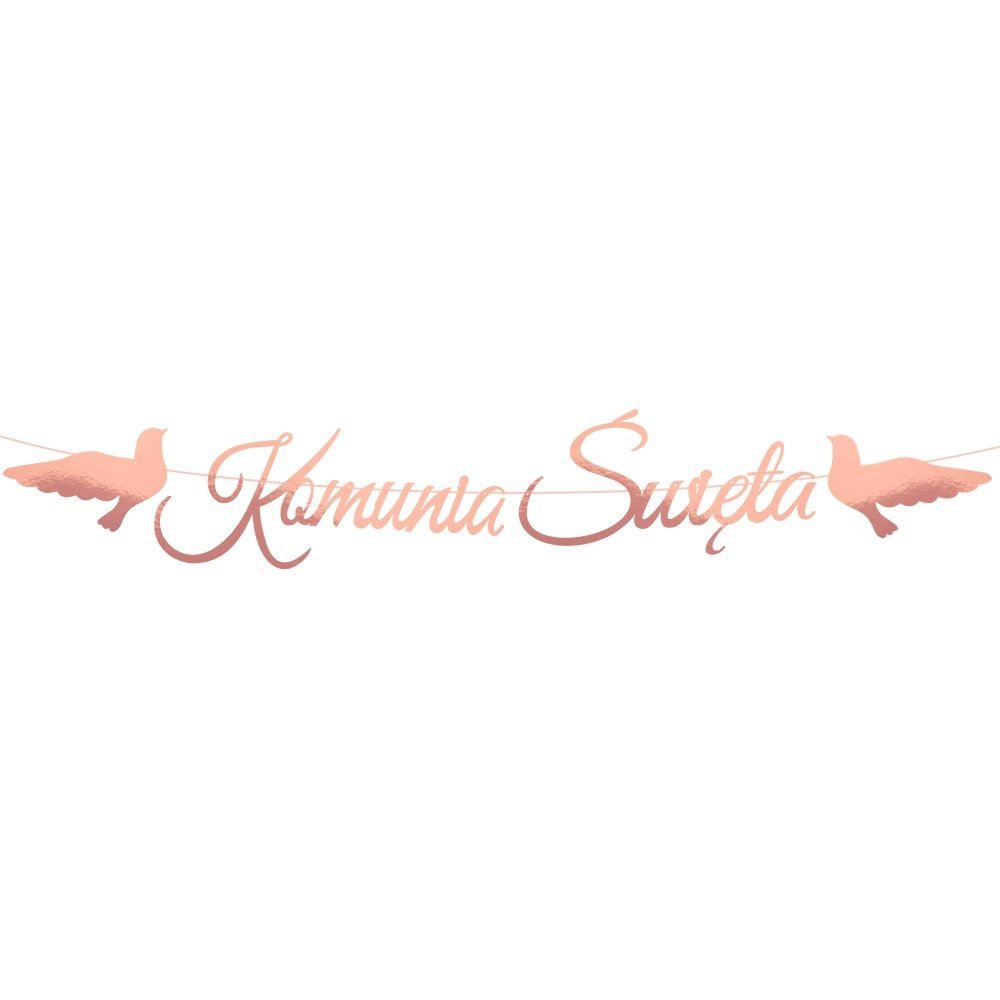 Baner Komunia Święta Gołąbki różowe złoto