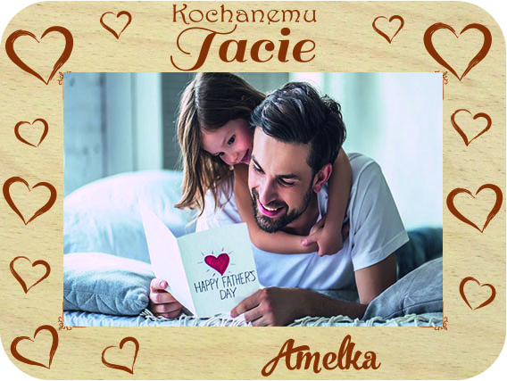 Prezent dla Taty ramka na zdjęcie, drewniana kartka z życzeniami na Dzień Taty IMIĘ grawer