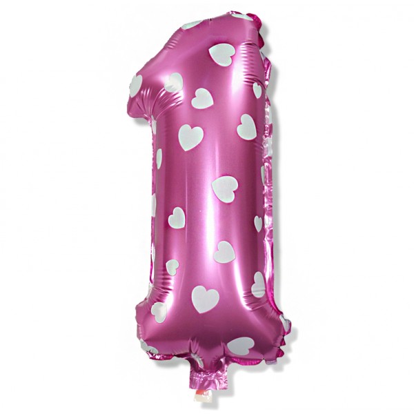Balon foliowy 40 cm cyfra "1", różowy, na Roczek