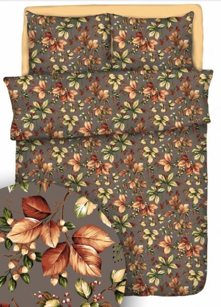 Pościel kora PREMIUM 160x200, 100% bawełna wz. Powiew jesieni Ciemny