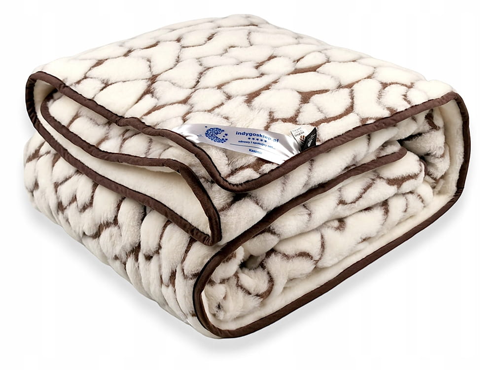 KOŁDRA WEŁNIANA 180x200 KASZMIR GIULIA WOOLMARK KK3 ECRU INDYGOSKLEP
