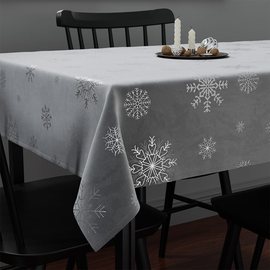 ŚNIEŻKI Obrus wodoodporny VELVET 110x160 jasny szary - elegancja na stole