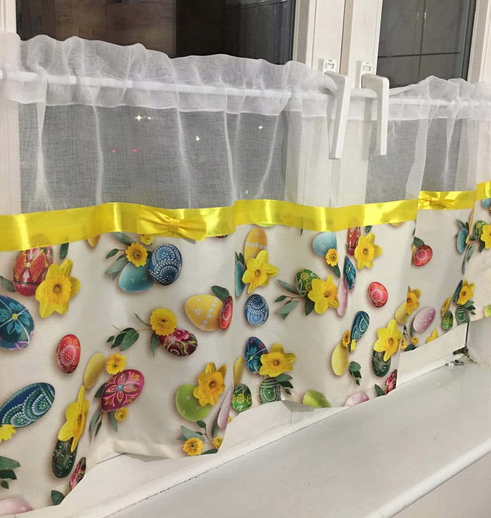 ZAZDROSTKI WIELKANOCNE FIRANKI ŚWIĄTECZNE 50X150 CM PISANKI ŻONKILE KUCHNIA