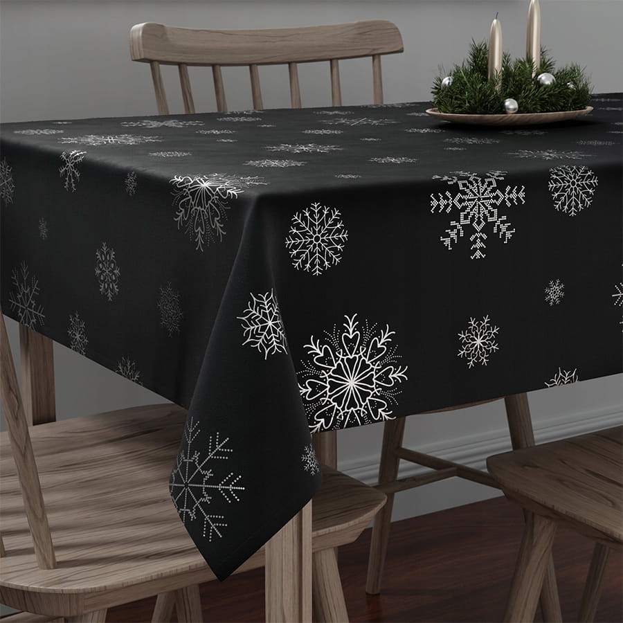 ŚNIEŻKI Obrus wodoodporny VELVET 140x180 czarny – luksus na stole i łatwa