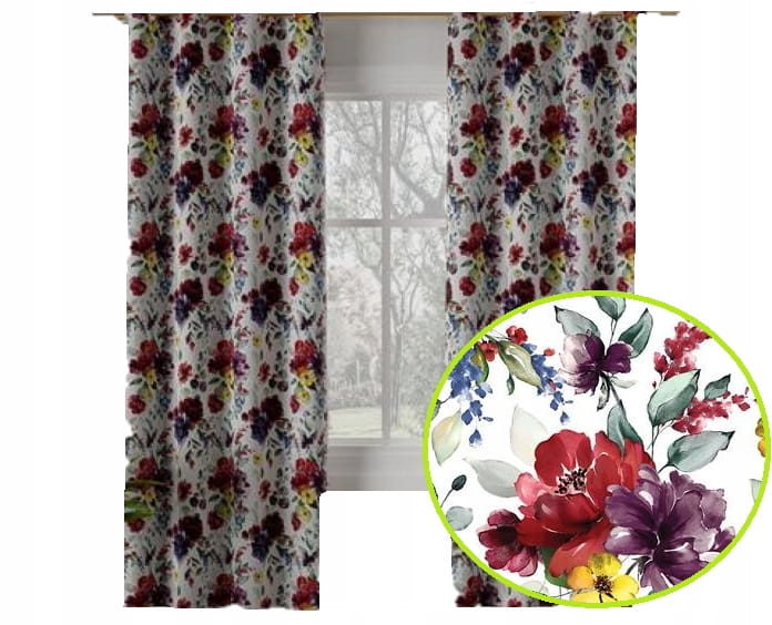 Zasłona Jolanda na taśmie kwiaty 220x140 pastele