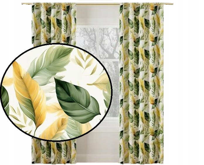 Zasłona velvetowa liście Olive 300x140 taśma