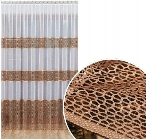 Firana EDYTA do salonu żakardowa w złote pasy paski 250x250cm plaster miodu