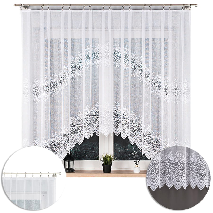 FIRANKA ŻAKARDOWA GOTOWA DO KUCHNI SALONU 300X160 BIAŁA 001539 FIRANA W ŁUK
