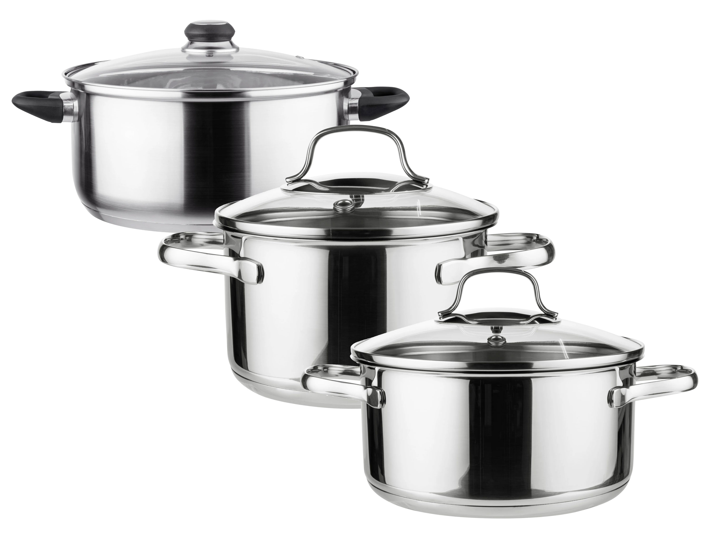 Livarno home Zestaw 3 garnków ze stali szlachetnej z pokrywkami, Ø 28, 20, 16 cm