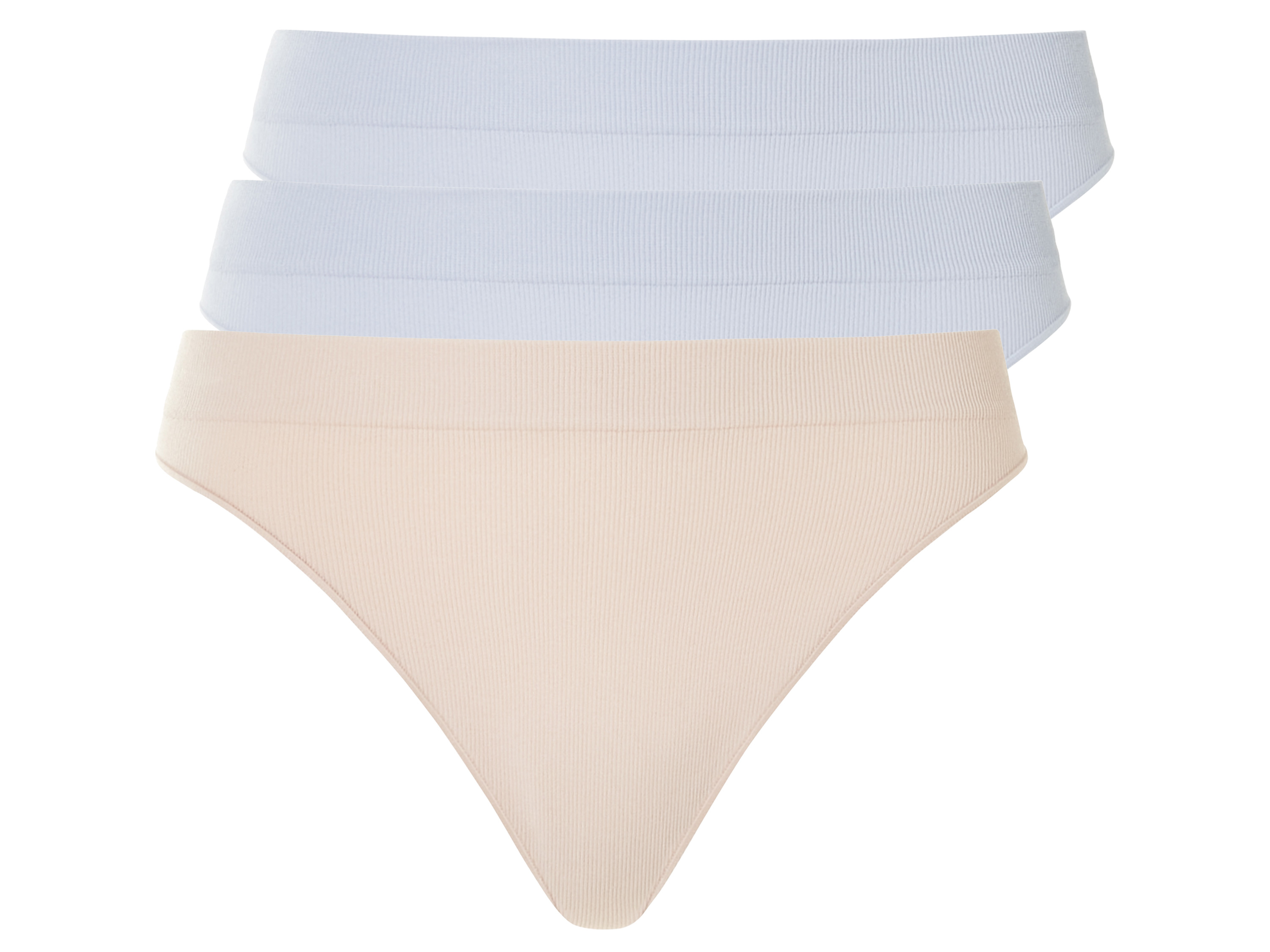 esmara Damskie stringi prążkowane, 3 sztuki, bezszwowe. S 36/38, Niebieski/beżowy
