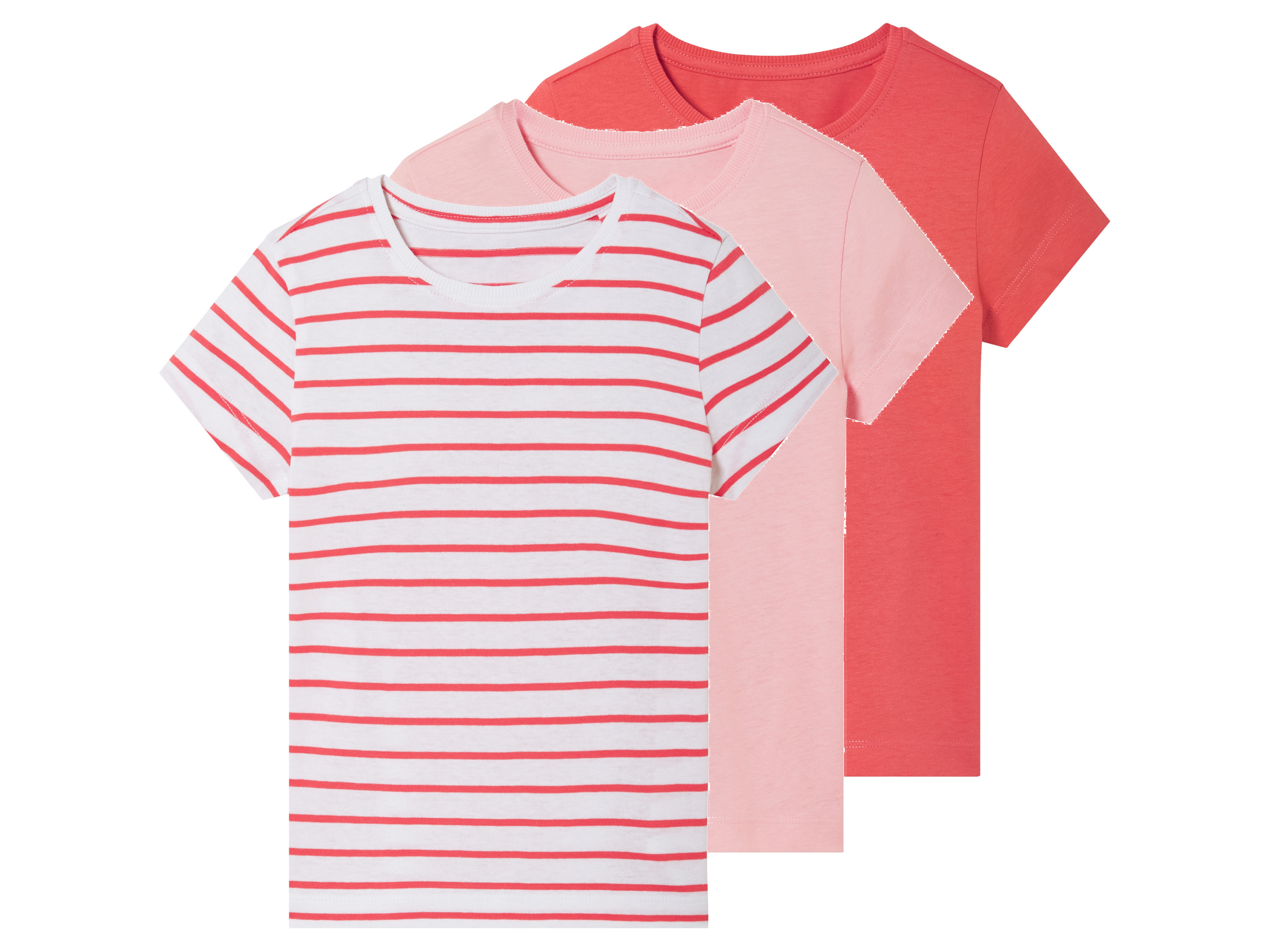 lupilu T-shirty dziecięce z bawełny, 3 sztuki Koralowy/różowy/w paski, 110/116