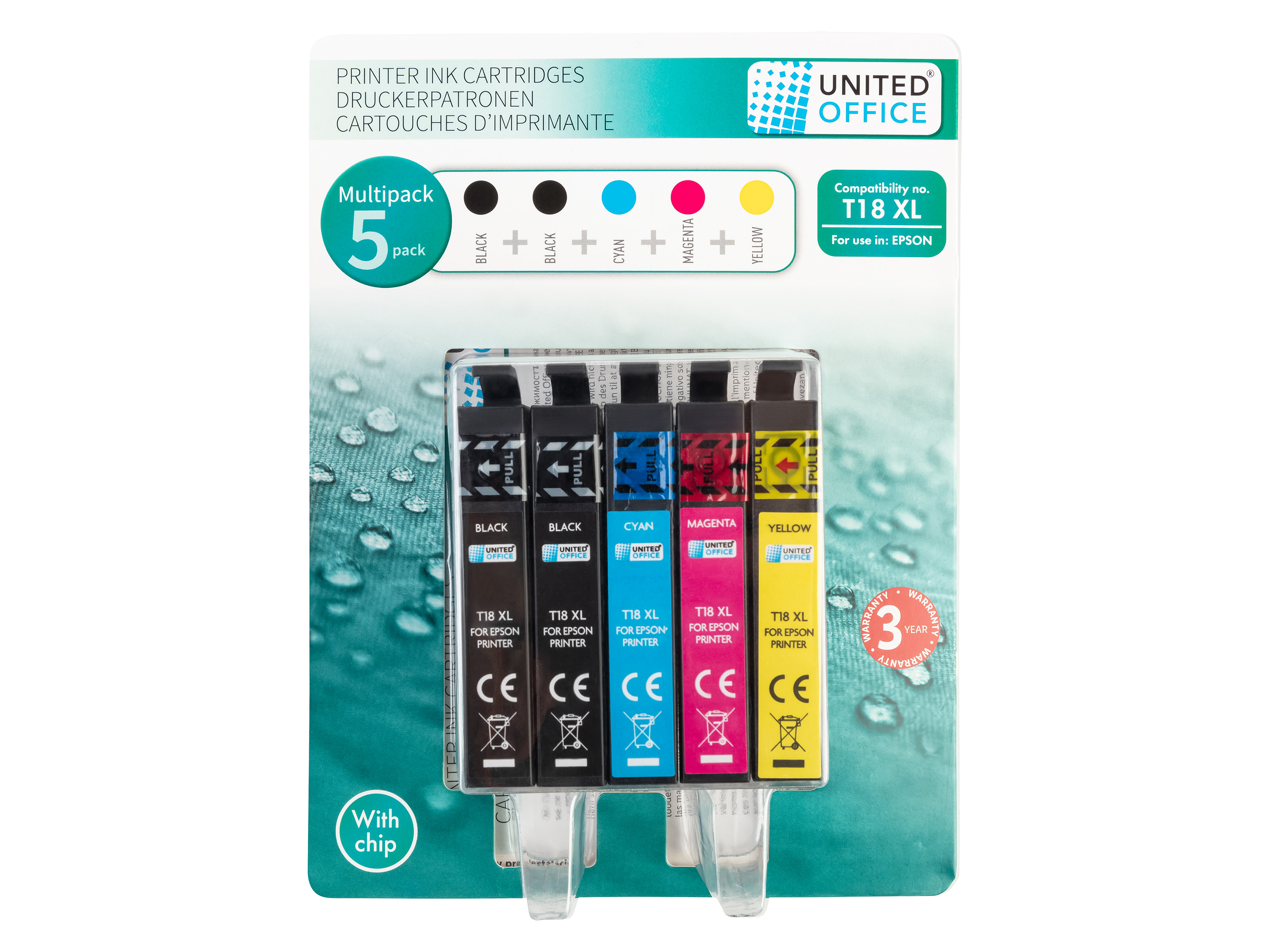 United Office Wkłady atramentowe tusze do drukarki, 5 sztuk 18Xl, multipack