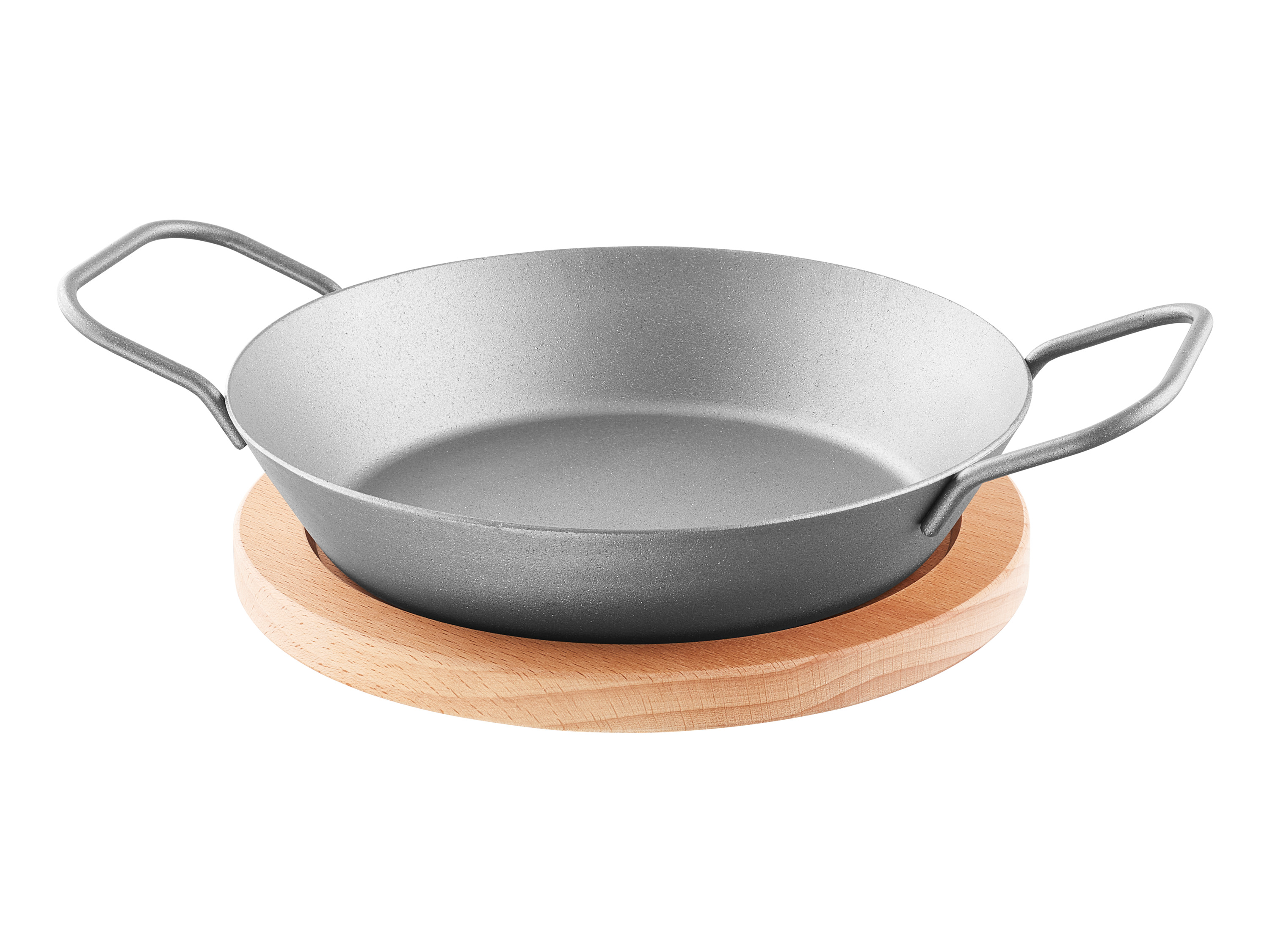 Grillmeister Żelazna patelnia, z 2 uchwytami po bokach Patelnia żelazna Ø 20 cm, na desce