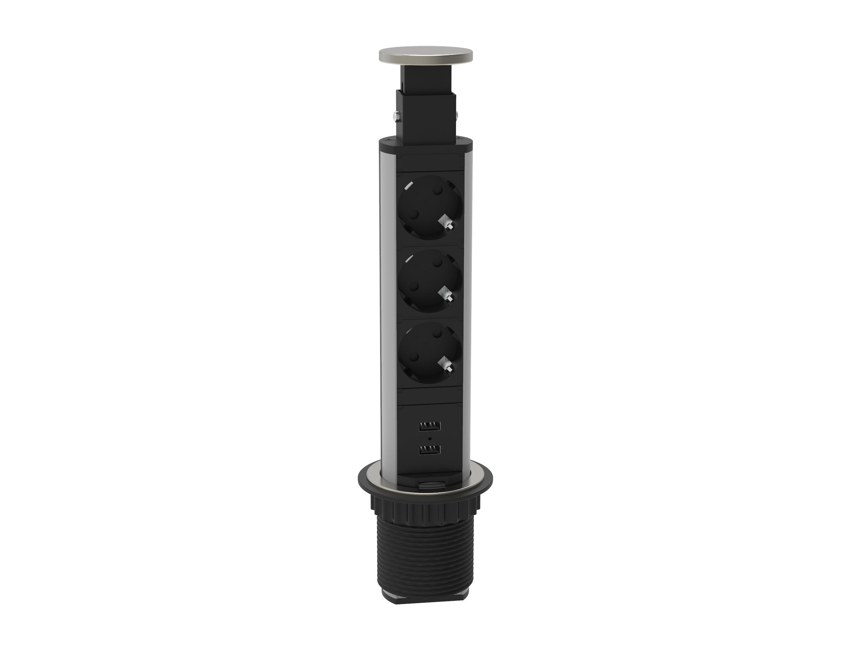 Schütte Listwa zasilająca do blatów roboczych, wpuszczana 3x 230V + 2x USB