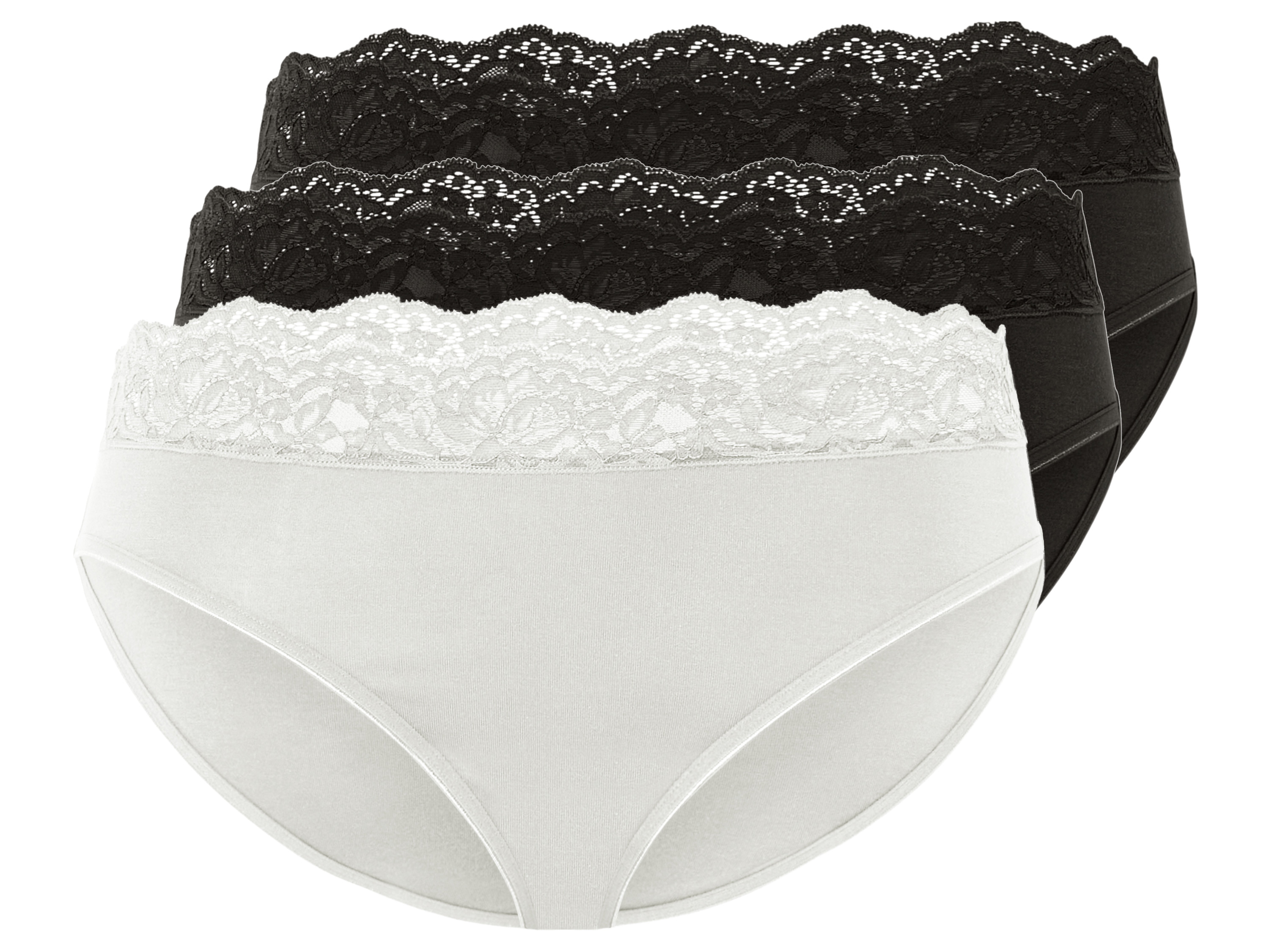 esmara Figi damskie z koronką, 3 pary XS 32/34, Czarny/ biały