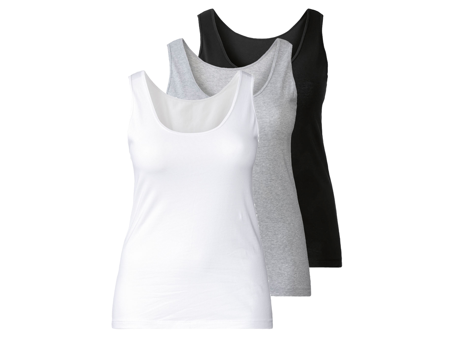 esmara Podkoszulki damskie XXL z bawełną, 3 sztuki 3Xl56/58, Czarny/ szary/ biały