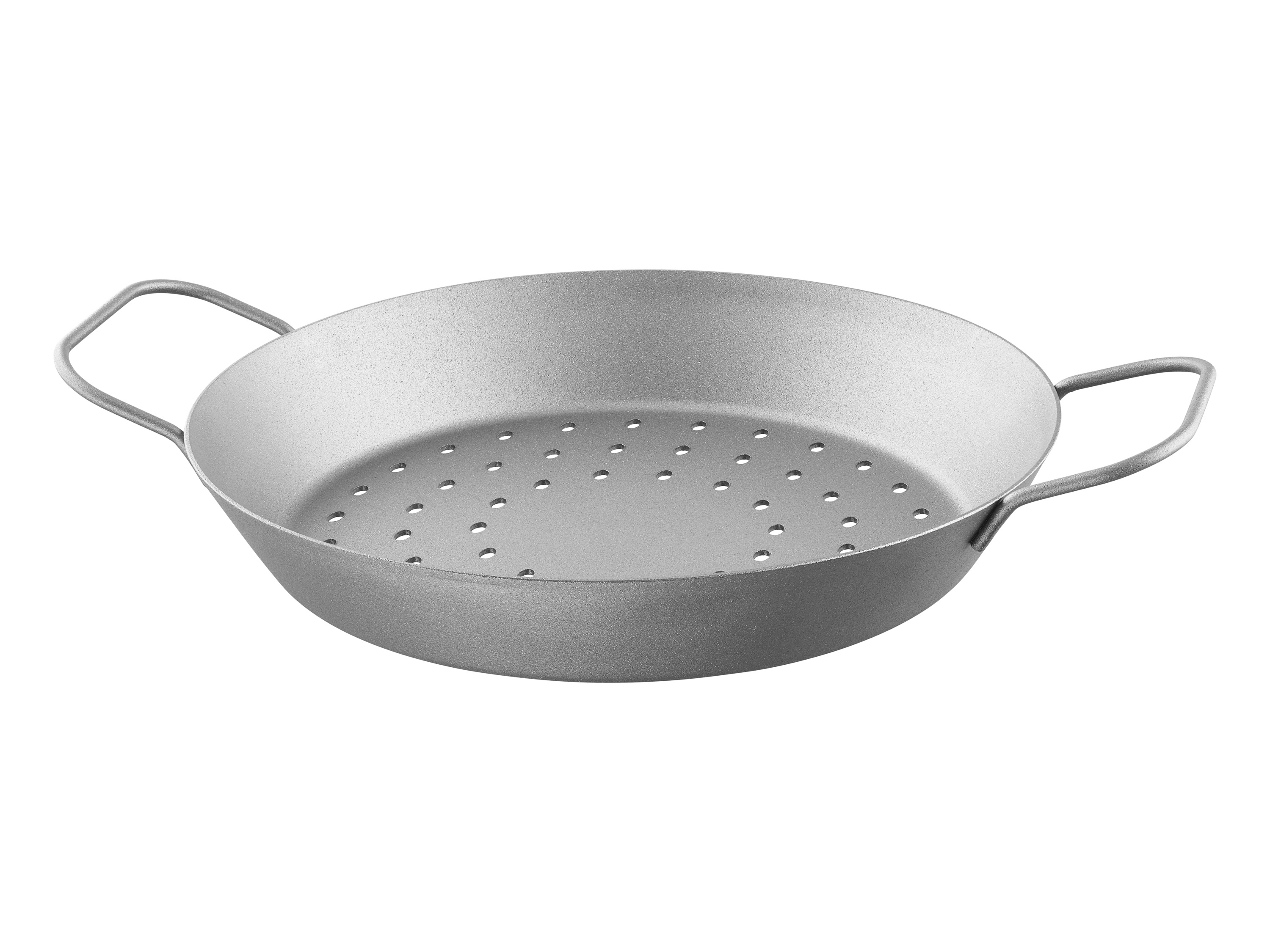 Grillmeister Żelazna patelnia, z 2 uchwytami po bokach Patelnia żelazna Ø 28 cm, dziurkowana