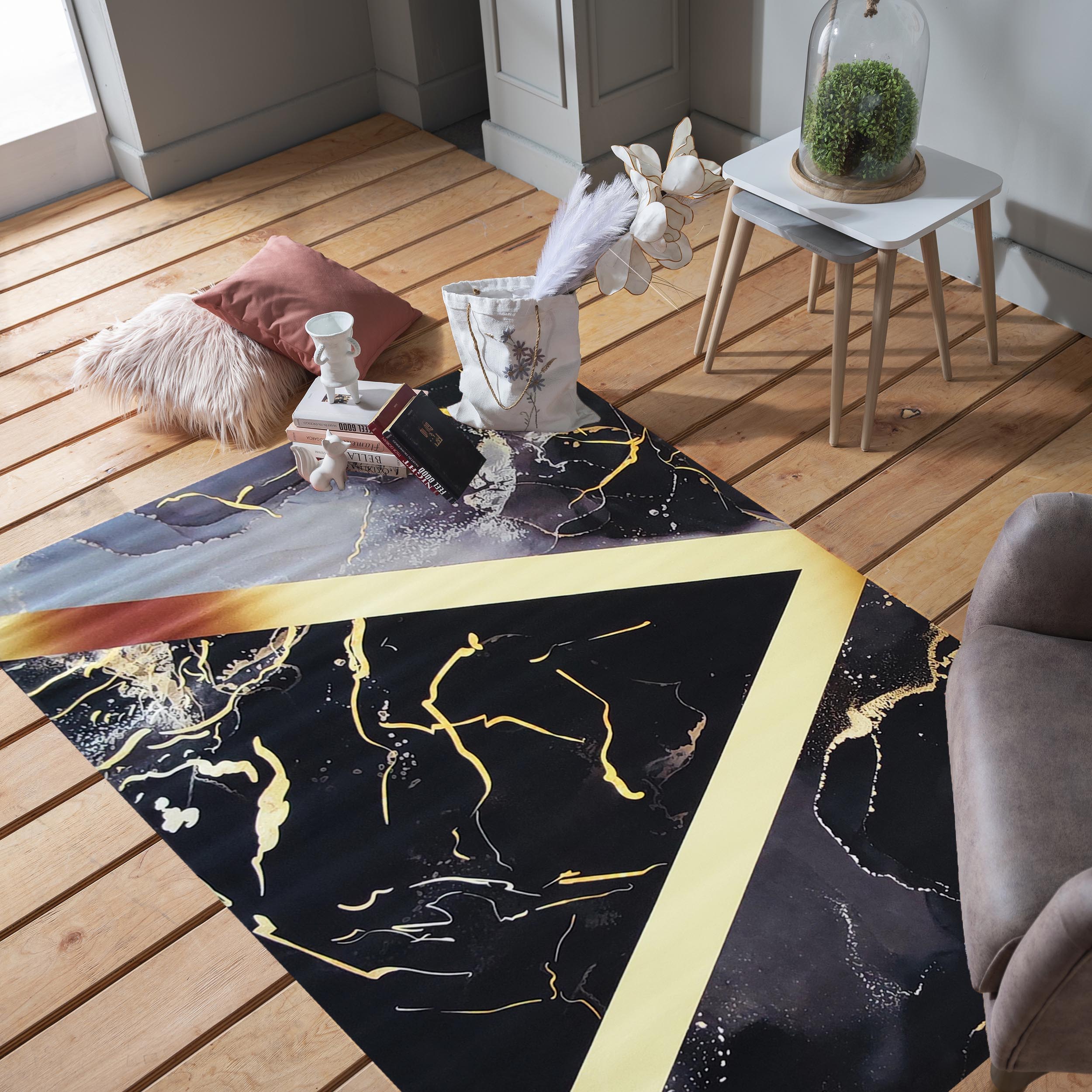 Dywan - 60 x 100 cm - Czarny ze złotym - Nowoczesny - Dywanopol